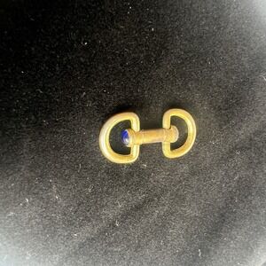 One Antique Gold Toned Sapphire Horseshoe Cuff Link 1800s Cufflink Vtg